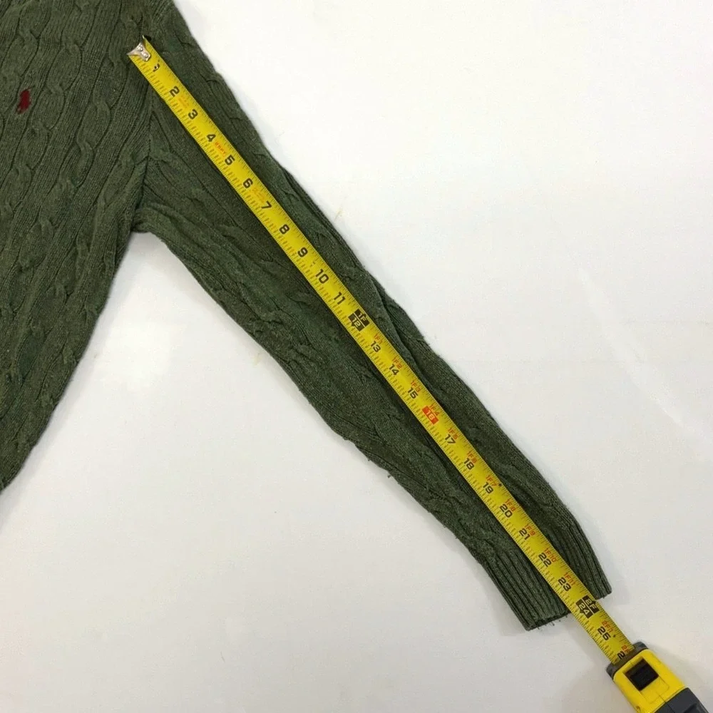Polo Ralph Lauren Mens Silk Cable Knit V-Neck Sweater Olive Green Large